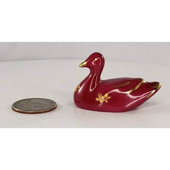 Limoges Castel France Miniature Duck Cranberry Maroon Figurine - Picture 2 of 7